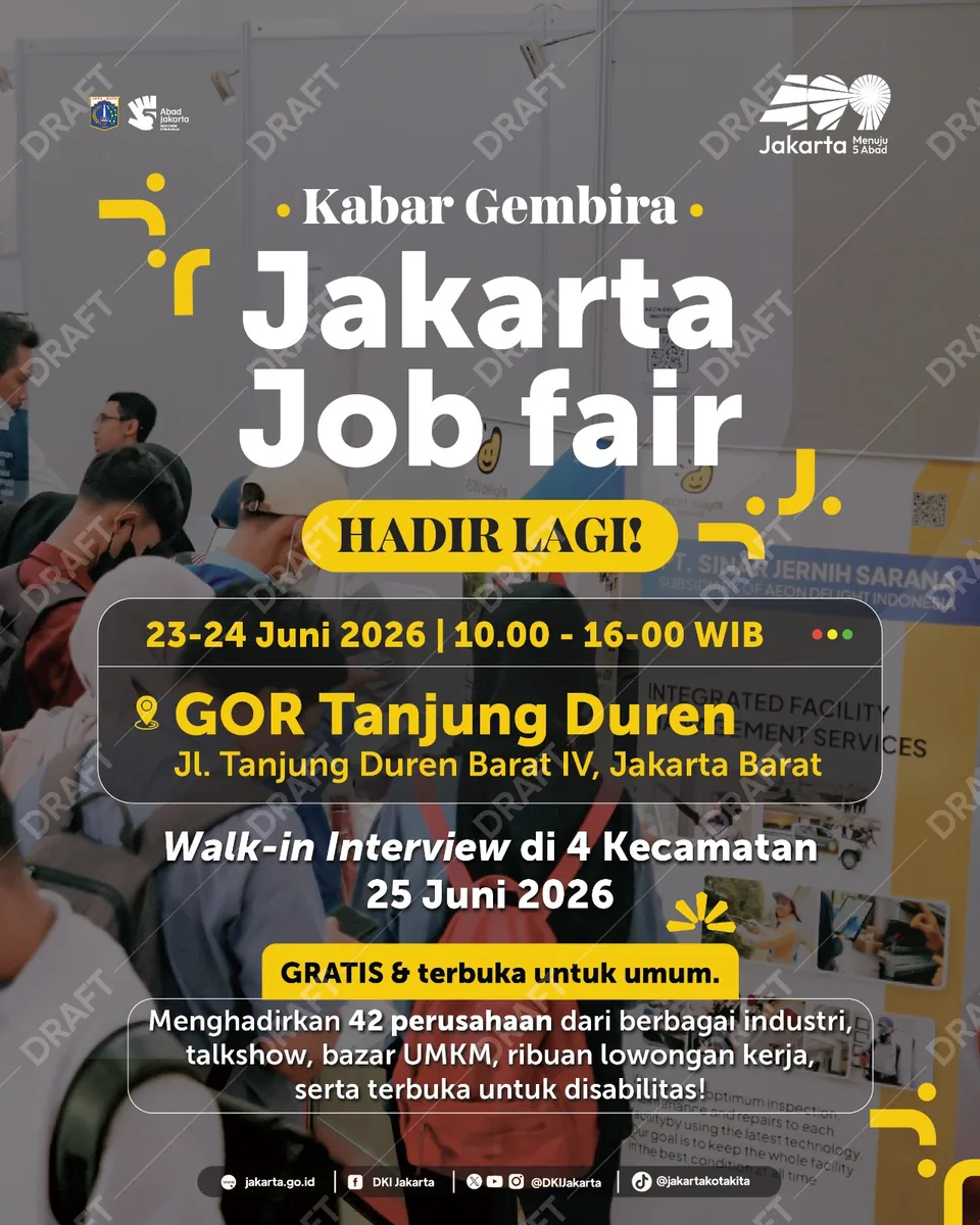Job Fair Provinsi Jambi 2026 (Suku Dinas TKTE Wilayah Provinsi Jambi Barat) : 23-24 Juni 2026